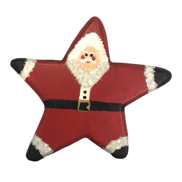 Handmade Other - Hand Painted Tole Santa on Freeform Wood Star Christmas 8 in